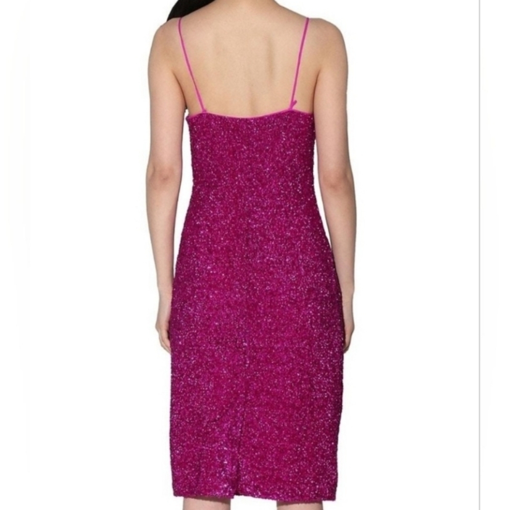 Walter Baker Magenta Pink Full Sequin Square Neck Sleeveless Midi Dress 8 NWT - Picture 2 of 3